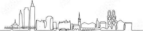 One continuous line drawing of Zurich city skyline, Switzerland. Beautiful skyscraper. World landscape tourism travel home wall decor poster print. one line Icon drawing