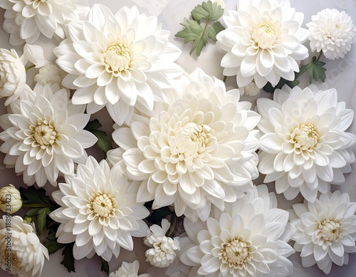 A beautiful arrangement of white flowers with green leaves