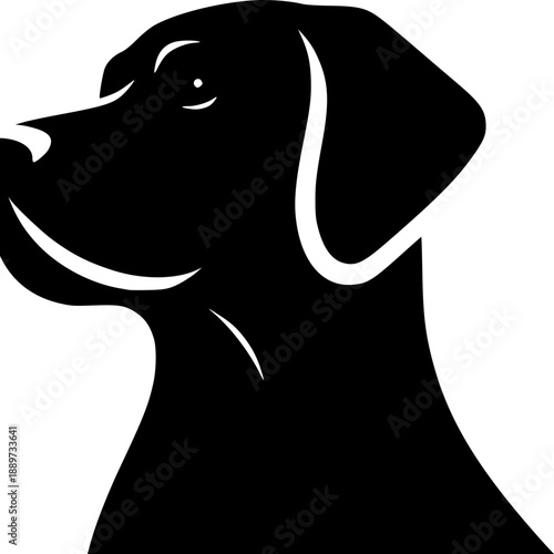 A cute black dog silhouette sitting calmly as a simple vector illustration of a friendly domestic pet