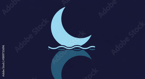 Crescent Moon Reflection on Water Surface at Night