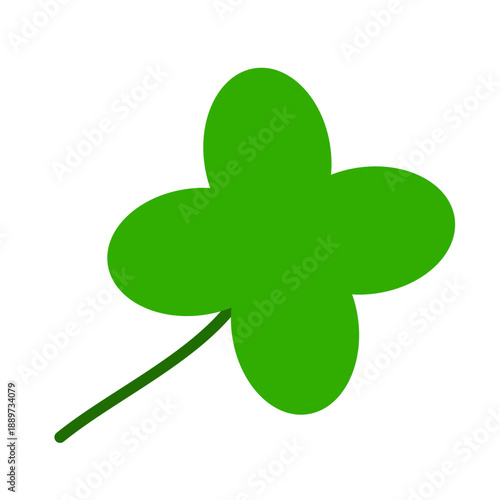 A simple green clover leaf with a stem, isolated on a white background, representing luck and nature.