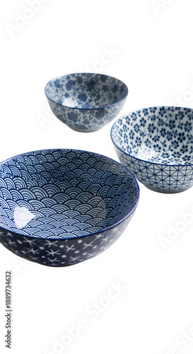 Blue ceramic bowls with mosaic patterns