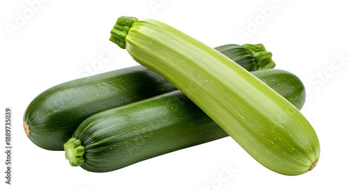 Fresh green zucchinis on white background