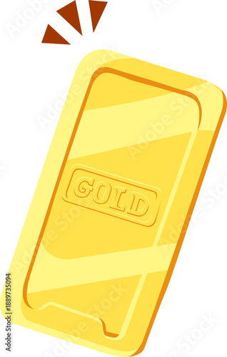 Gold bar in cartoon style. Isolated and flat design illustration