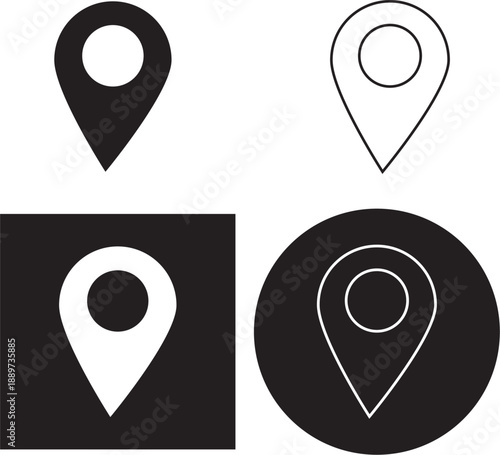 Location pin icon. Map pin place marker. Location icon. Map marker pointer icon set. GPS location symbol collection. Flat style - stock vector.