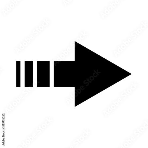 Black right-pointing arrow icon with dashed lines indicating forward movement or progress