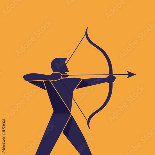 Silhouette of Archer with Bow and Arrow.
