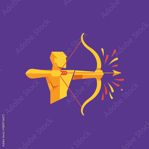 Golden Silhouette of Archer Firing Bow.
