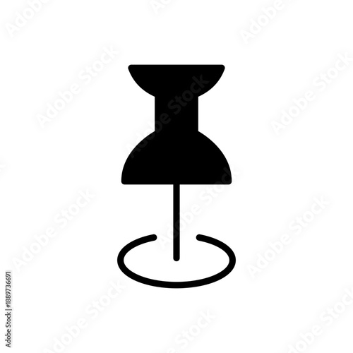 Black pushpin icon, a universal symbol for pinning locations, notes, and important information. Solid style. 