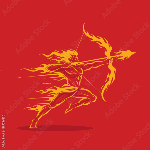 Flaming Archer Silhouette in Dynamic Pose.