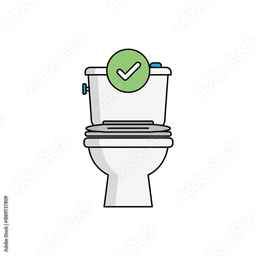 Hygienic bathroom toilet fixture with a bright green checkmark, indicating a successful outcome or a clean and functional sanitation solution for any restroom