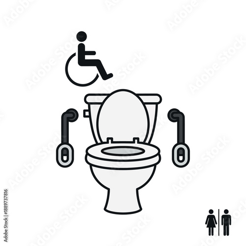 Accessible restroom facilities with grab bars and a wheelchair symbol, illustrating universal design for inclusivity