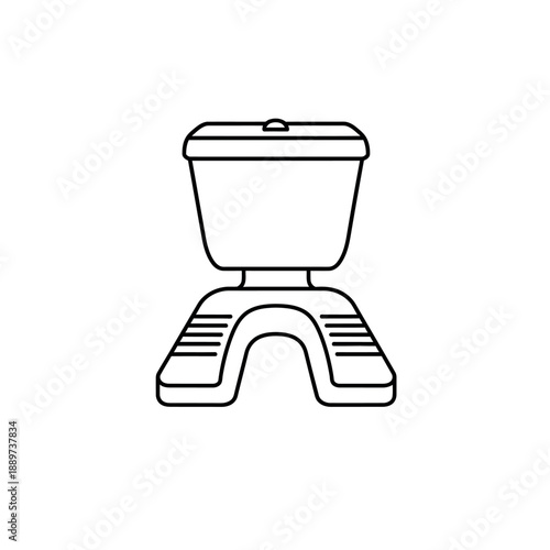 A simple black and white line art illustration of an automatic pet feeder