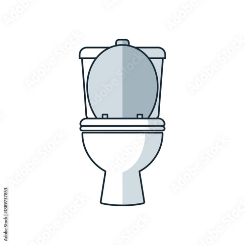 Minimalist flat design icon of a white toilet, ideal for illustrating concepts related to sanitation, hygiene, public restrooms, and modern bathroom facilities