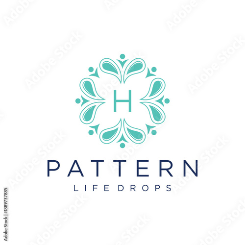 Letter H, liquid drops, decorative pattern, logo symbol, vector icon