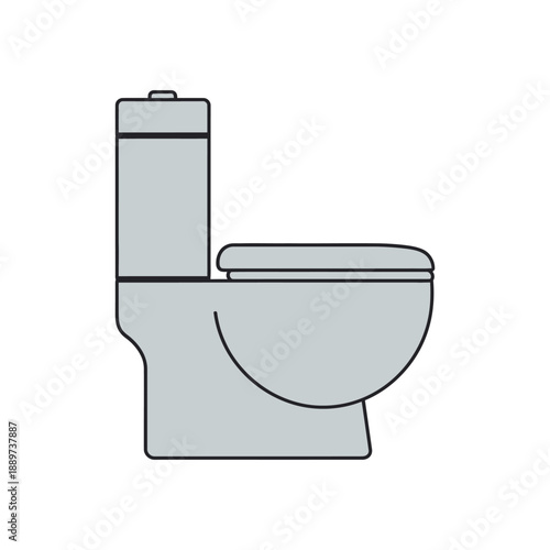 Outline and filled illustration of a standard toilet bowl and tank, clean design for home hygiene, depicting essential plumbing and sanitation equipment in a restroom