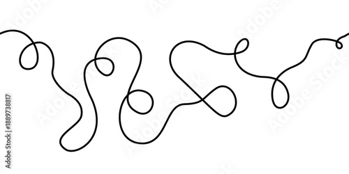 Hand drawn seamless cable squiggle line, curvy black loop drawing. A seamless cable squiggle line perfect for creative layouts.