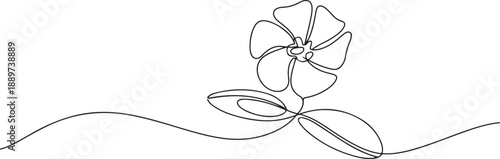 Single one line drawing of beauty fresh catharanthus for garden logo. Decorative periwinkle flower concept for home wall decor art poster print. one line Icon drawing