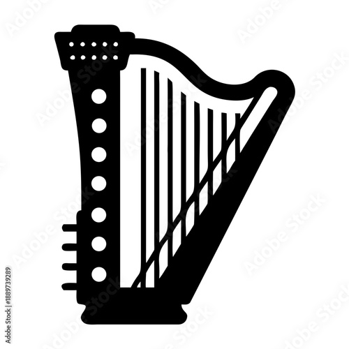 electric harp icon silhouette illustration for musical instrument and modern design