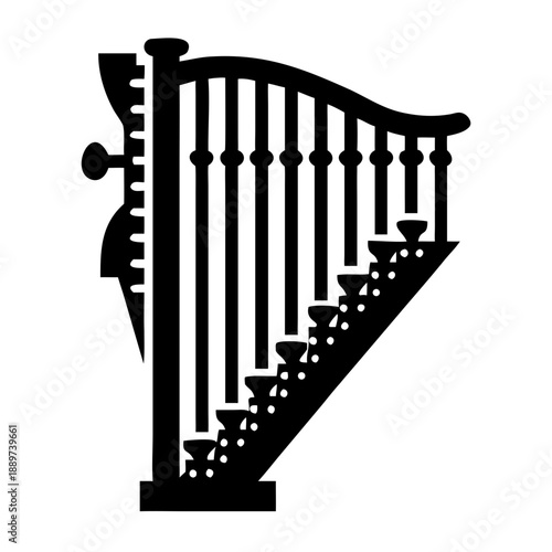 pedal harp icon silhouette illustration for musical instrument and classical design
