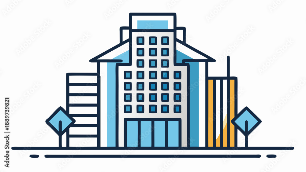 Obraz premium Modern cityscape with skyscrapers isolated on white background, Vector