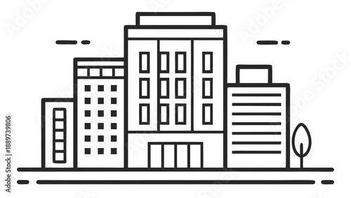 Modern cityscape with skyscrapers isolated on white background, Vector