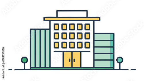 Modern office building with glass facade isolated on white background, Vector