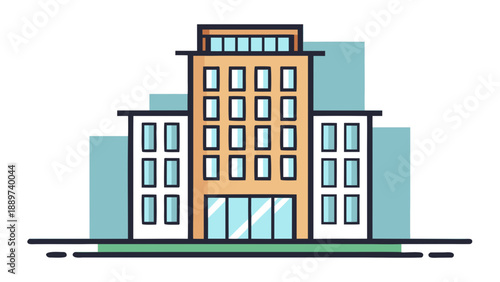 Modern office building isolated on white background, Vector