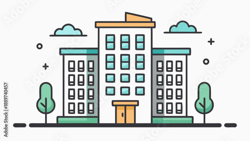 Modern office buildings with green spaces isolated on white background, Vector