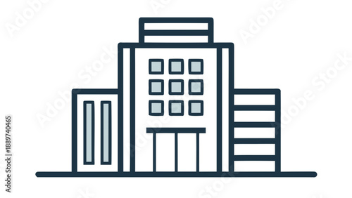 Modern office building isolated on white background, Vector