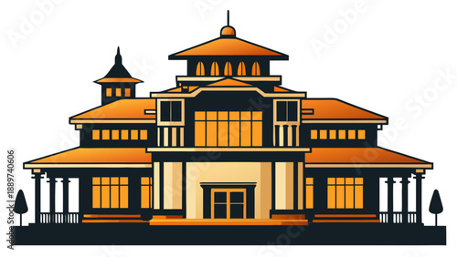 Illustrated architectural building isolated on white background, Vector