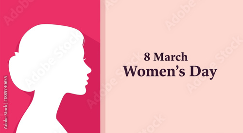 Women's Day vector illustration with female silhouette and elegant pink background