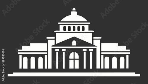 Historical building with dome and columns isolated on white background, Vector