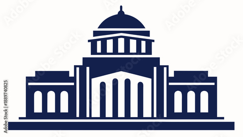 Grand classical building with dome isolated on white background, Vector