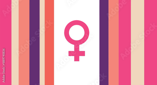 Feminism Venus Symbol Vector with Pink Stripes, Modern Gender Equality Illustration