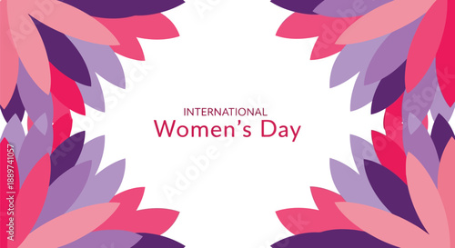 International Women's Day floral frame vector with pink and purple abstract petals