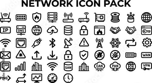 Network and Internet Line Icons – Cloud Server Security Systems