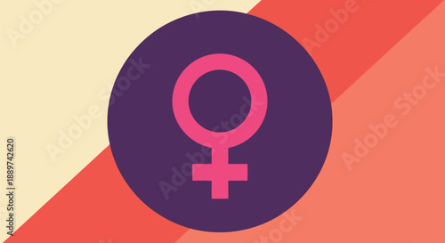 Female Gender Symbol Vector Icon on Retro Geometric Background Illustration