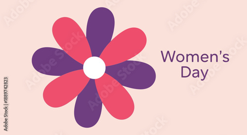 Women's Day flower vector illustration with pink and purple petals on pastel background
