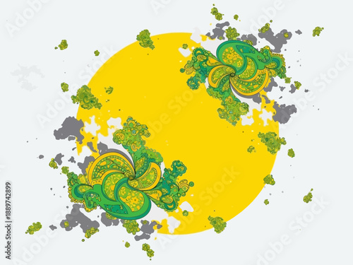 Vibrant green and yellow illustration of bacteria on a bright yellow circle