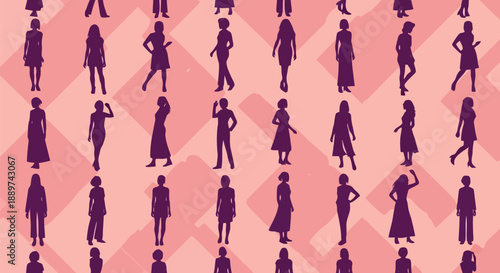 Seamless Women Silhouette Pattern Vector on Pink Background for Fashion Design