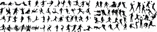 Black silhouettes of people playing sports athletes