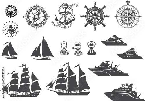 Nautical and ships compass anchor wheel