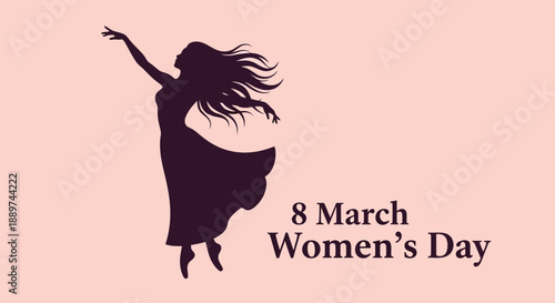 International Women’s Day vector illustration with dancing woman silhouette