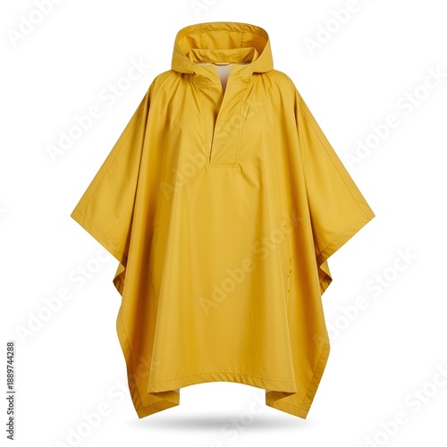 Vibrant yellow hooded poncho displayed against a clean white background from a straightforward front viewpoint.