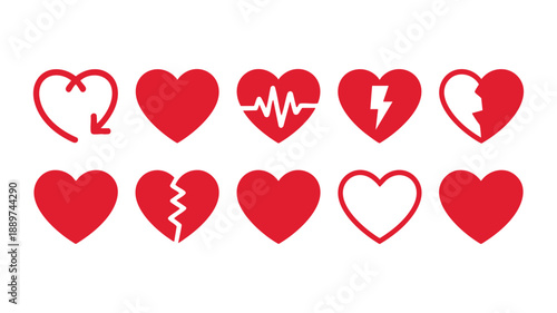 Heart health icons set with medical and emotional symbols