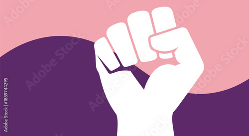 Feminist Power Fist Vector Illustration in Pink and Purple Minimalist Style