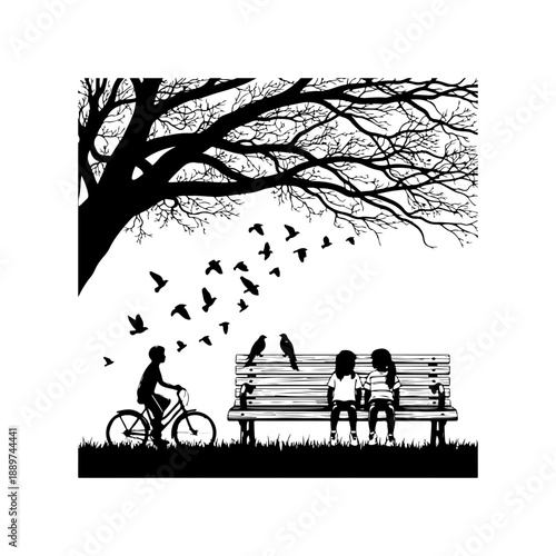 Park Scene with Tree and People