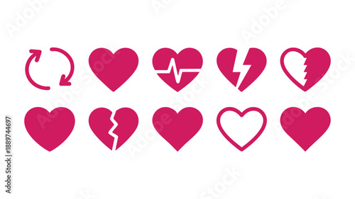 Set of heart symbols with various emotions and conditions