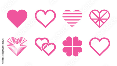 Set of stylized heart icons